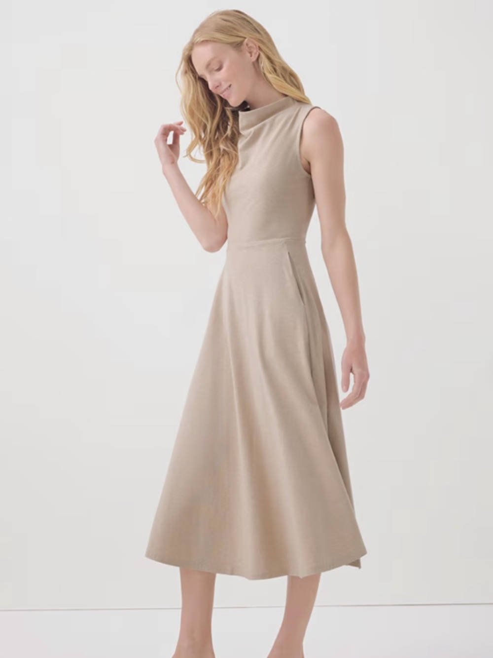 NEW! Women's Flax Heather Fit & Flare Midi Cowl Neck Dress NWT
